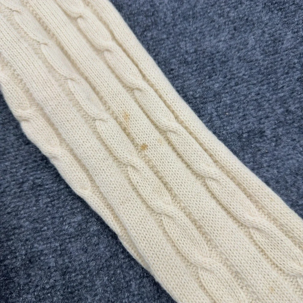 Vintage Fashion Hill Sweater Mens 38 Cream Wool Cable Knit V Neck Preppy Style